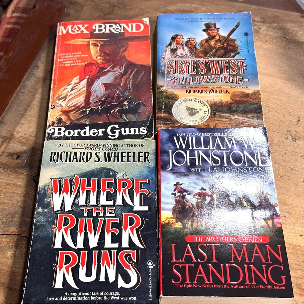 Western Paperback Book Sampler Lot of 4 Novels Wheeler Johnstone & Max Brand